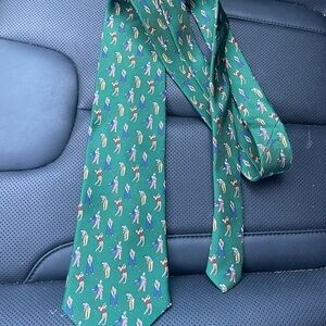 Crooks & Creed London Silk Green Novelty Golfers Print Men's Tie